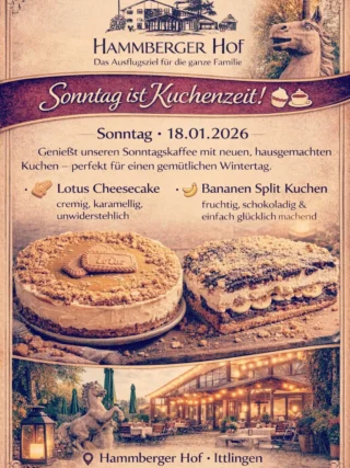 🍰 Sonntag Kuchenzeit auf dem Hammberger Hof: Lotus Cheesecake & Bananen Split Kuchen, Kaffee & Genuss. 📍Ittlingen