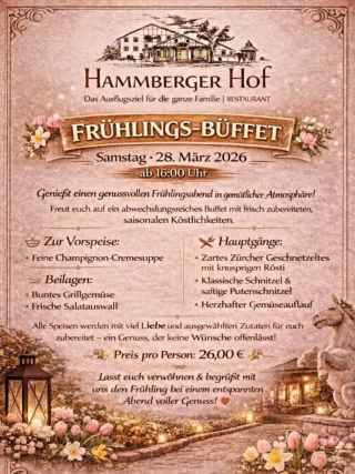 Frühlings-Büffet am 28.03. ab 16 Uhr im Hammberger Hof 🌸 Genuss pur für 26 € – jetzt reservieren!