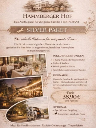 🌿 Silver Paket
Neues Eventpaket – Stilvoller Rahmen für entspannte Begegnungen und besondere Momente voller Wärme.